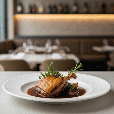 Gourmet Duck Confit served on a white plate