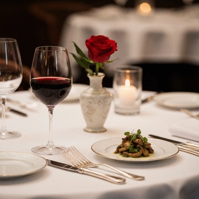 French dining scene with wine and appetizers