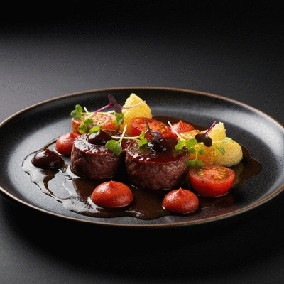 Modern French gourmet dish with artistic plating and microgreens